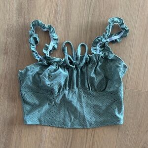 Green Eyelet Ruffle Strap Top